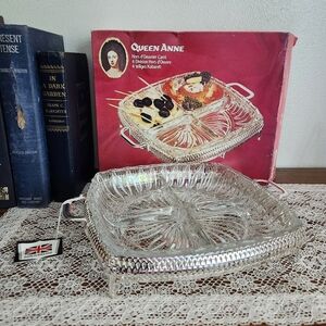 Queen Anne Hors d'Oeuvre Crystal Silver Plated Tray